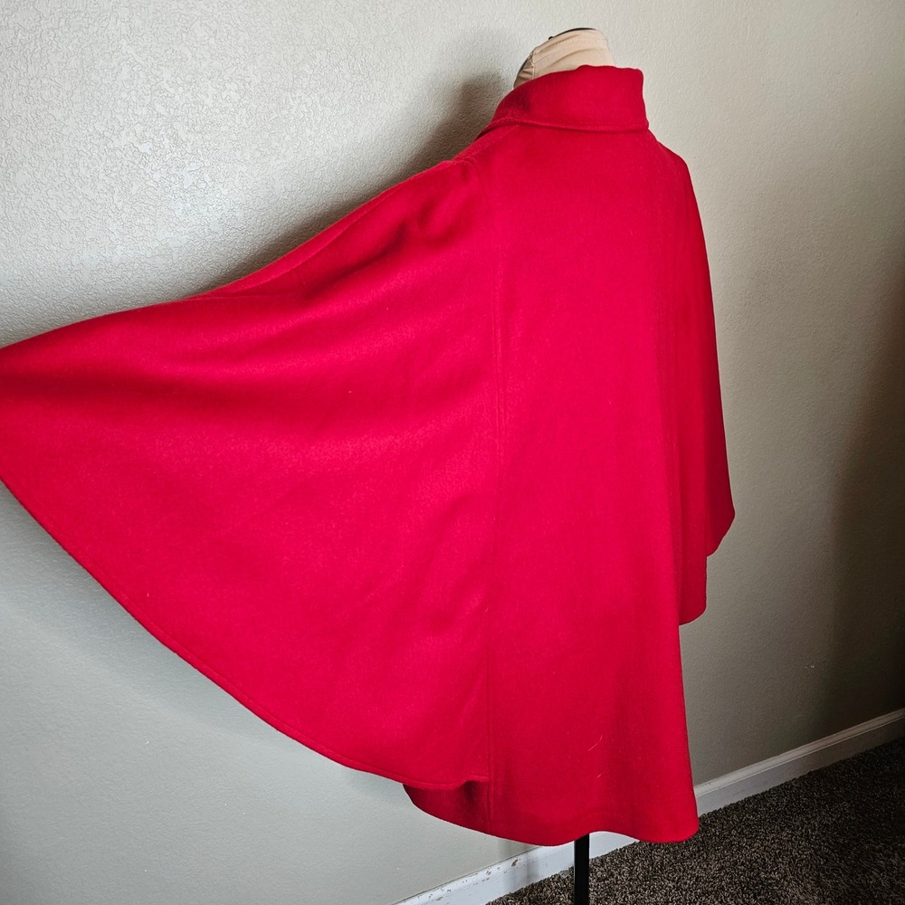 Vintage Red Wool Cape Coat Poncho Toggle Closure Collar Loring Large - Picture 6 of 16